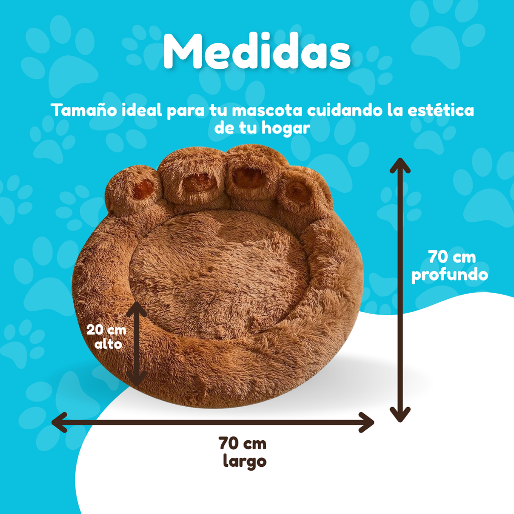 Cama Sofá Dona Antiestrés Para Mascota Perro Gato De Huella 70 cm de diámetro Café/ Marrón