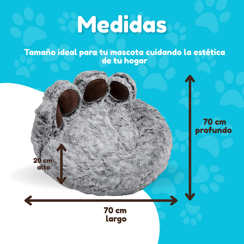 Cama Sofá Dona Antiestrés Para Mascota Perro Gato De Huella 70 cm de diámetro GRIS OSCURO