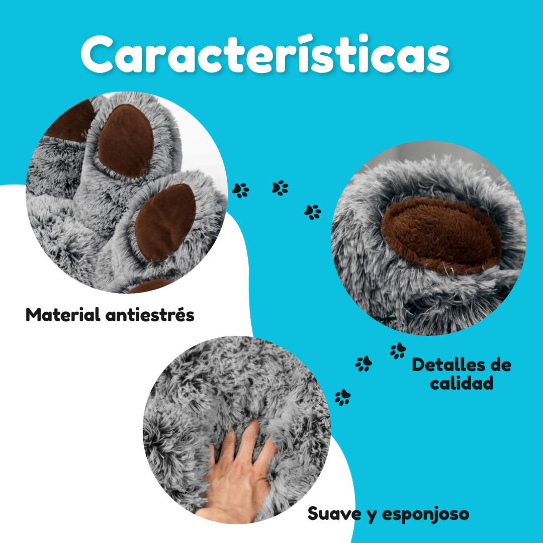 Cama Sofá Dona Antiestrés Para Mascota Perro Gato De Huella 70 cm de diámetro GRIS OSCURO