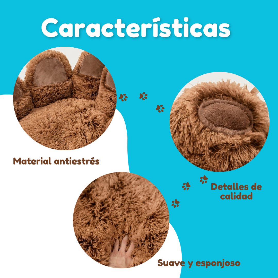 Cama Sofá Dona Antiestrés Para Mascota Perro Gato De Huella 70 cm de diámetro Café/ Marrón