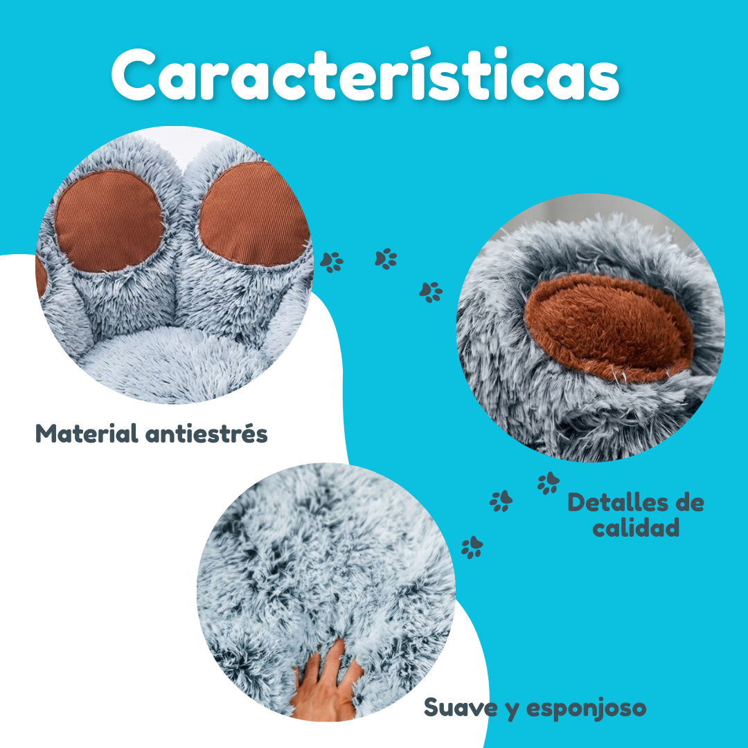 Cama Sofá Dona Antiestrés Para Mascota Perro Gato De Huella 70 cm de diámetro  Gris