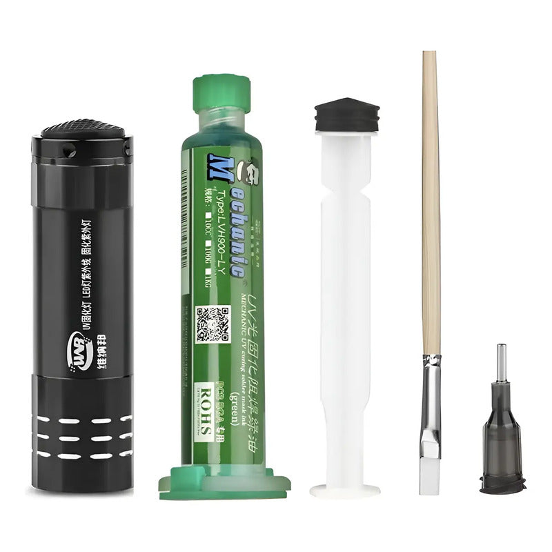 Kit Lampara + Uv Mascara Para Soldadura + Embolo Mechanic Verde