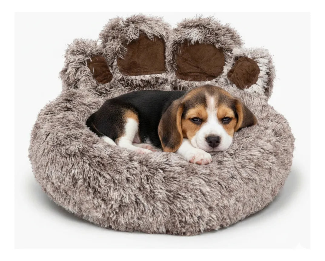 Cama Sofá Dona Antiestrés Para Mascota Perro Gato De Huella  70 cm de diámetro Caqui